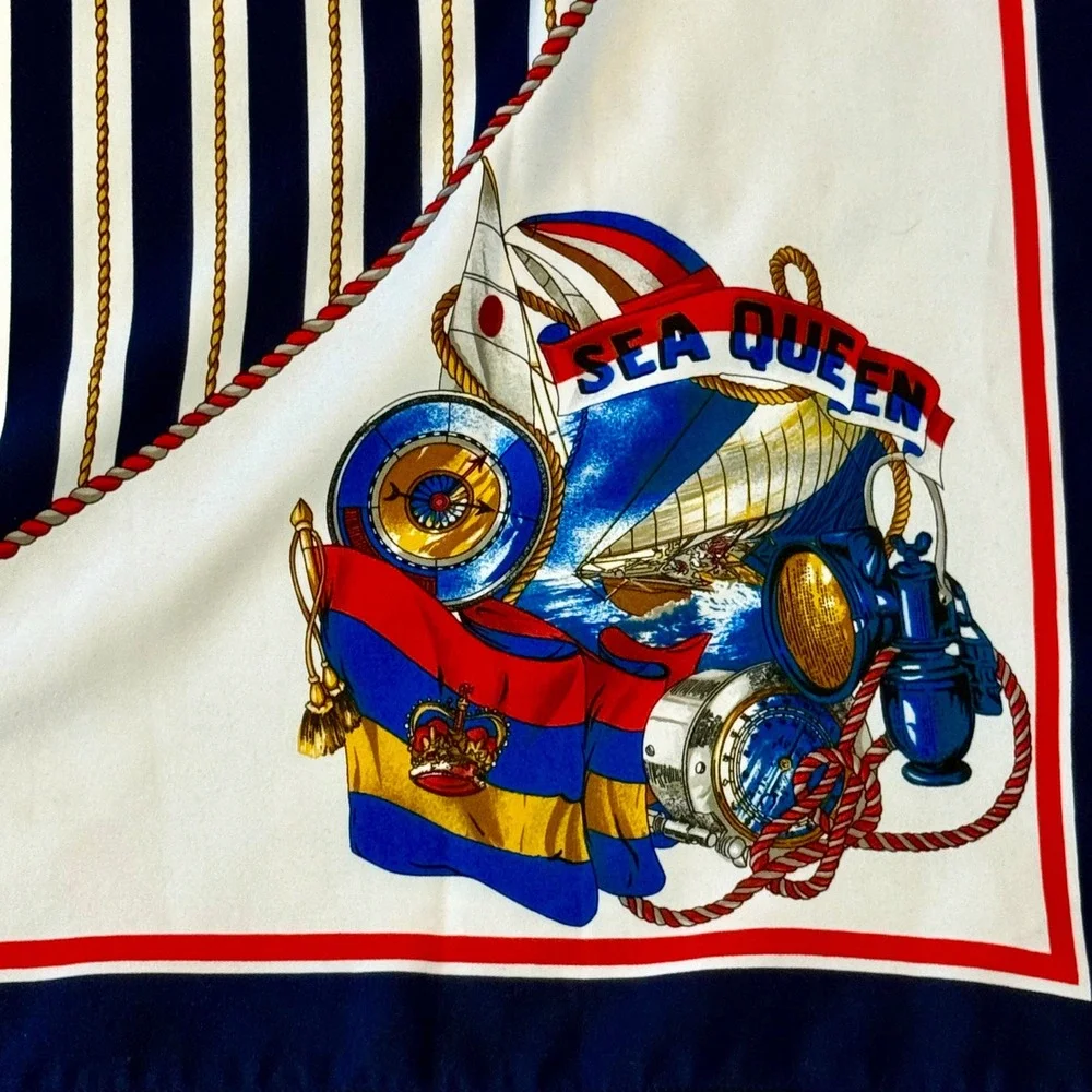 Nautical Sea Queen Scarf Sailing Ship Anchor Rope Navy Blue Women‎ Accessories